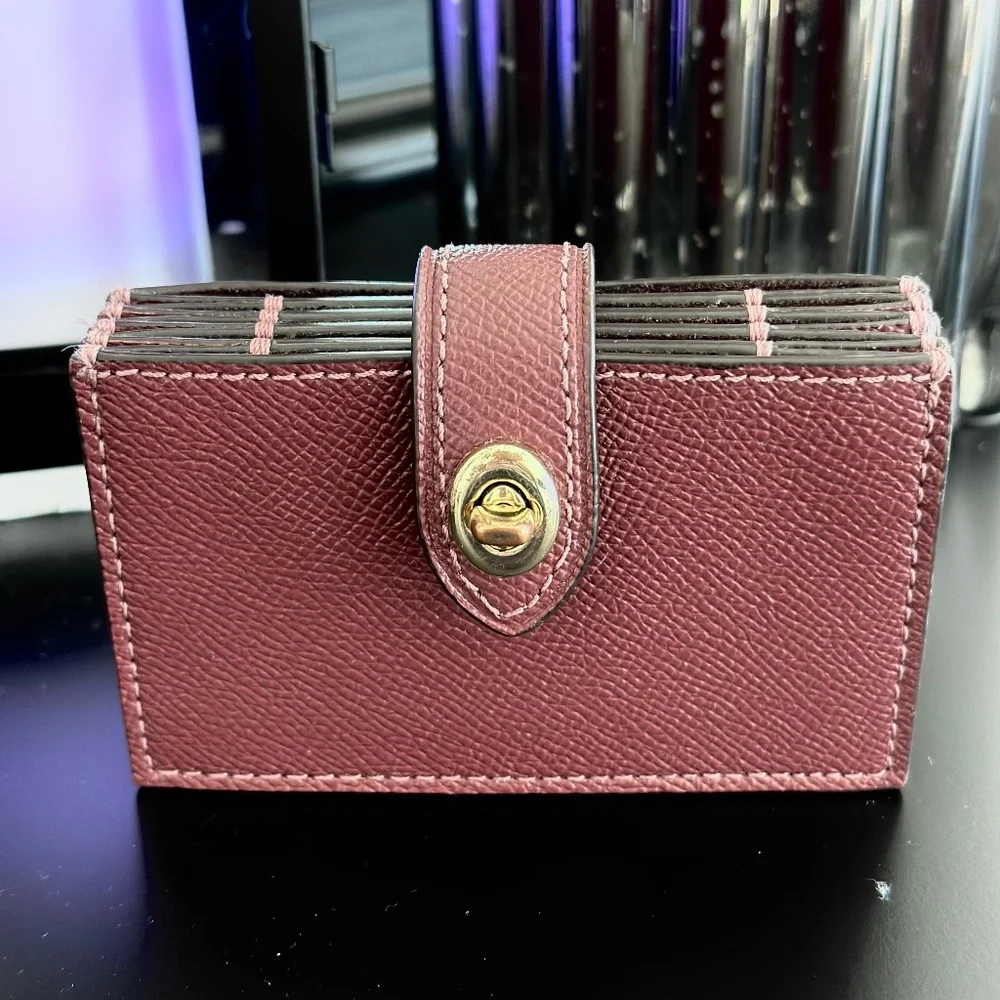 COACH ACCORDION CARD CASE Color: WINE - Picture 1 of 7